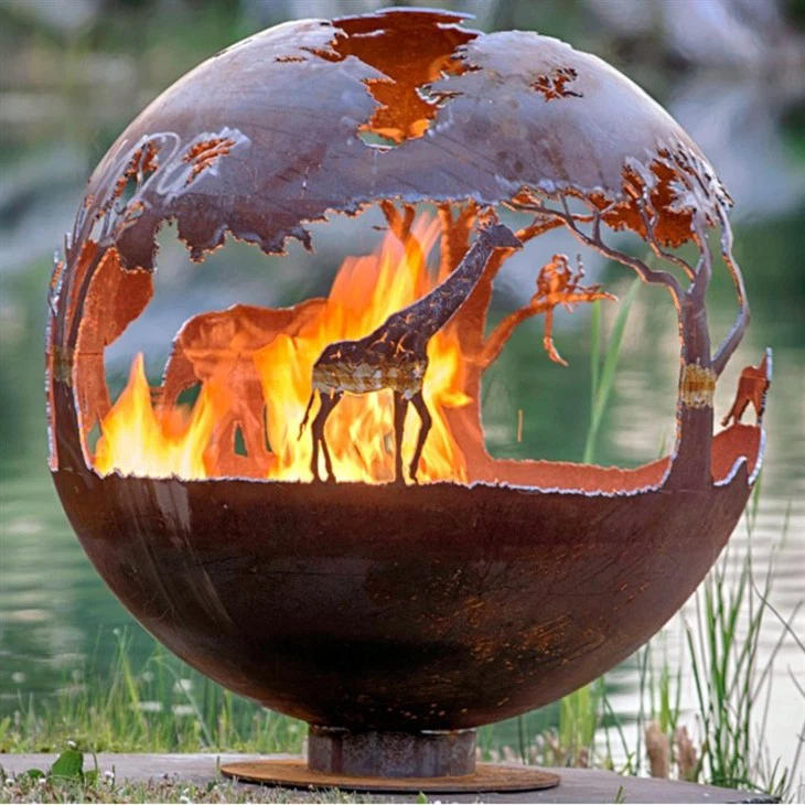 Corten Steel Decoration Garden Fire Pit Ball Globe Fire Pit Garden Ornament Decorative