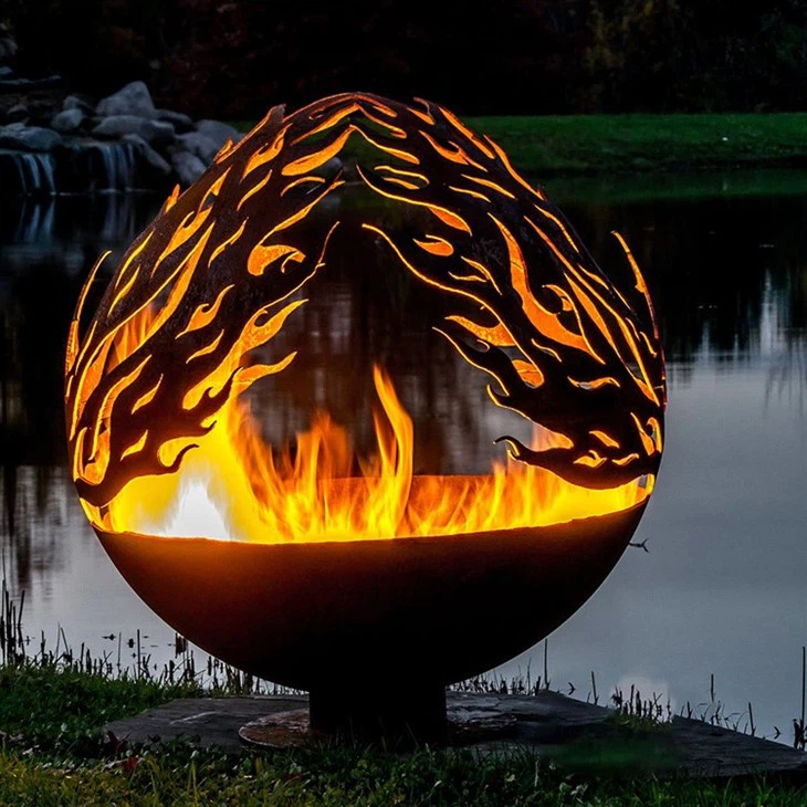 Laser Cut Custom Decorative Modern Design Outdoor Warming Fire Sphere Corten Steel Fire Pit