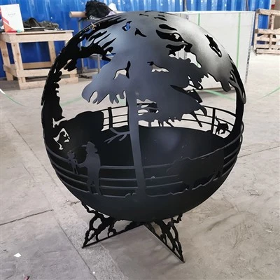 Ornament De Grădină Metal Pentru Minge De Foc Cu Minge Sferă De Oțel Corten