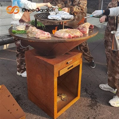 Focari multifunctionale pentru camping in aer liber Focar cu lemne cu gratar din otel corten masa de foc cu carbune